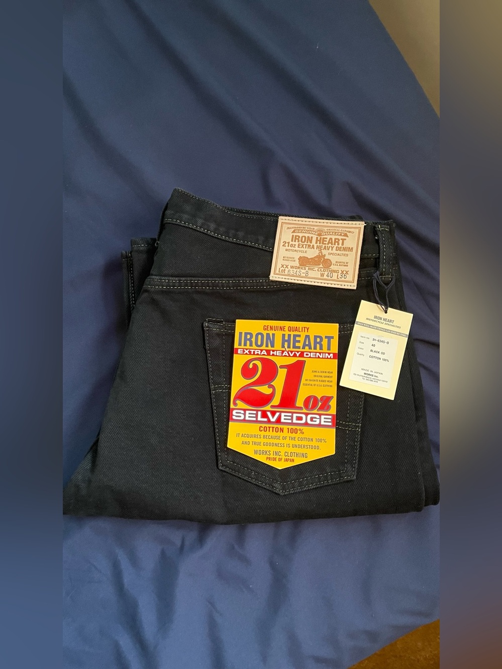Iron Heart IH634S-B 21oz Indigo Overdyed Selvedge Straight Denim Jeans 40x36 NWT